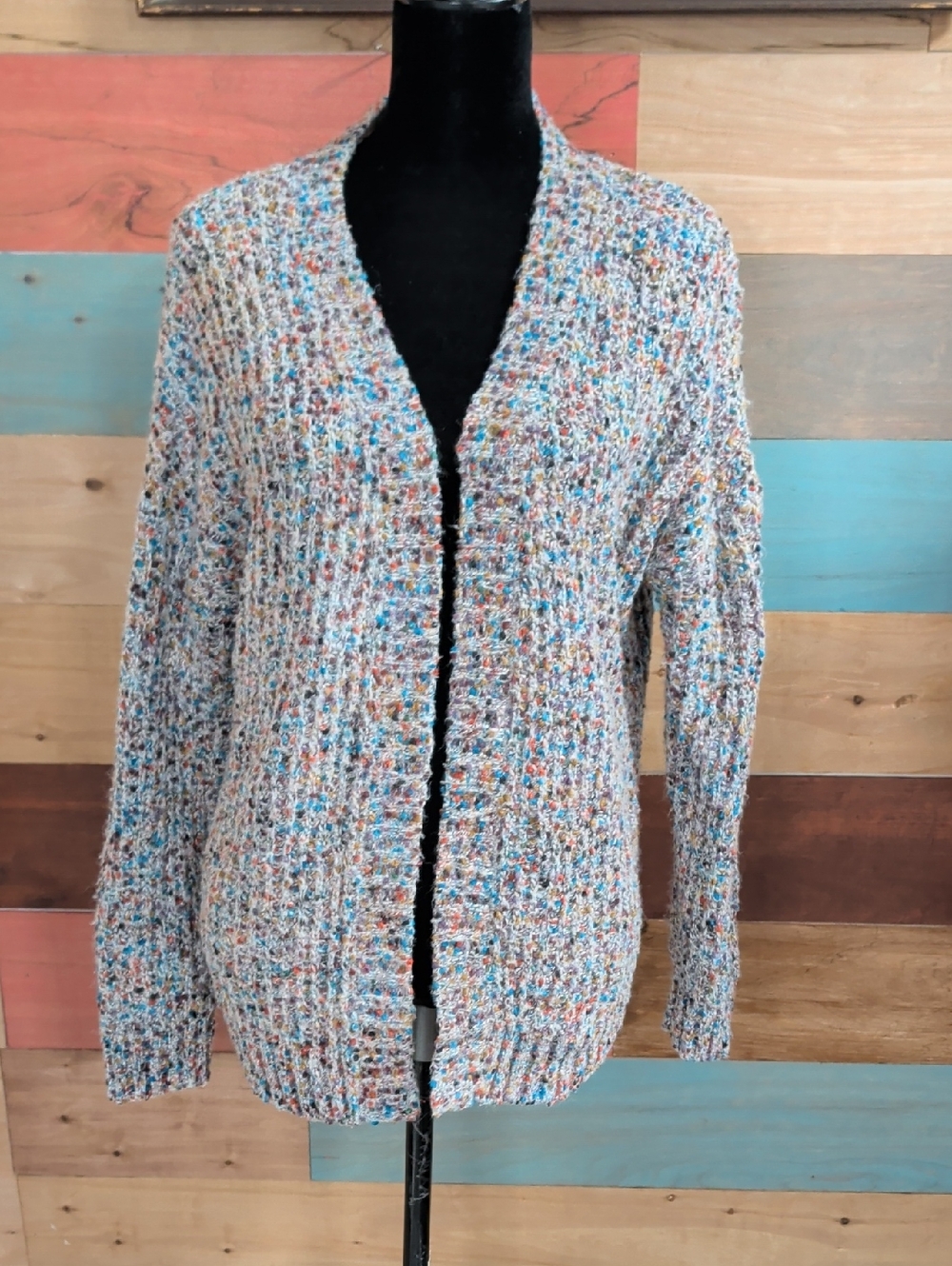 Open-Front Multicolor Speckled Knit Cardigan - Women's